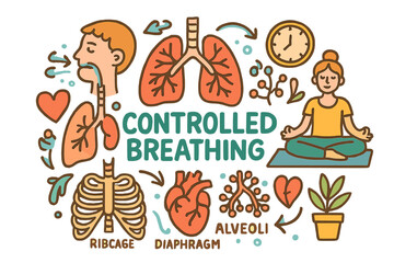 Controlled Breathing Doodle. Controlled Breathing. Hand-drawn doodle illustration of controlled breathing.
