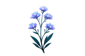 Obraz premium Fantasy glowing plant illustration with bioluminescent blue and purple flowers on transparent background
