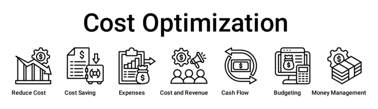 Cost Optimization banner web icon vector illustration concept for business with icon of Reduce Cost, Cost Saving, Expenses, Cost and Revenue, Cash Flow, Budgeting, Money.