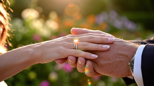 Close up of hands with ring symbol of partnership commitment love and marriage