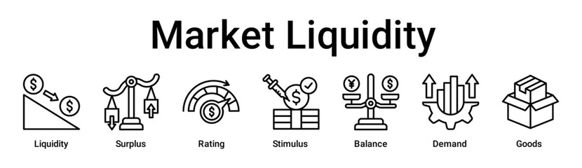 Market Liquidity banner web icon vector illustration concept for business with icon of Liquidity, Surplus, Rating, Stimulus, Balance, Demand.