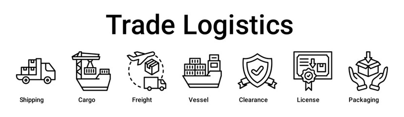 Trade Logistics banner web icon vector illustration concept for business with icon of Shipping, Cargo, Freight, Vessel, Clearance, License.
