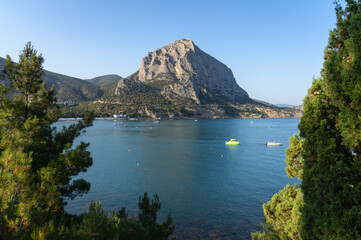 View of Mount Sokol and turquoise sea from the Golitsyn Trail, Crimea, Novy Svet