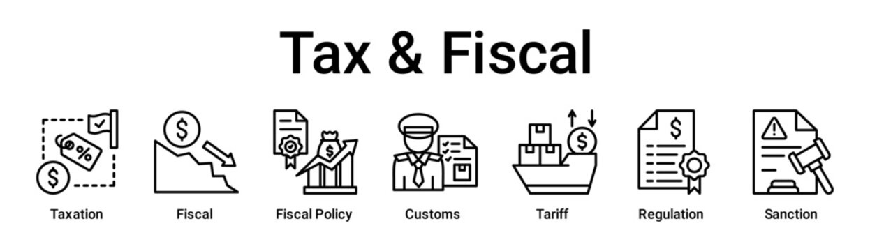 Tax & Fiscal banner web icon vector illustration concept for business with icon of Taxation, Fiscal, Fiscal Policy, Customs, Tariff, Regulation.