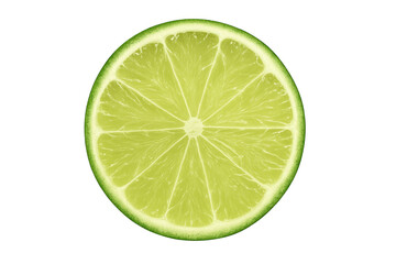Fresh lime citrus fruit slice on transparent background, showing juicy pulp and vibrant green color