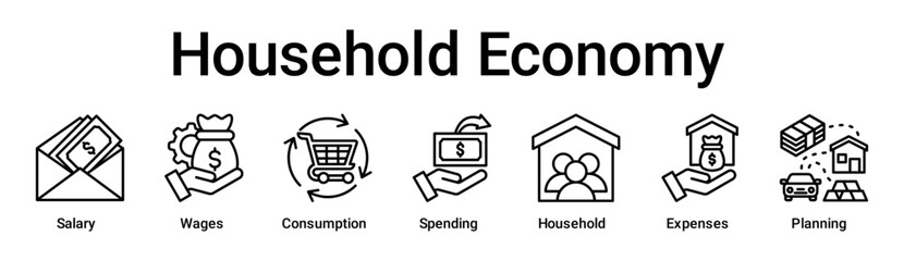 Household Economy banner web icon vector illustration concept for business with icon of Salary, Wages, Consumption, Spending, Household, Expenses.
