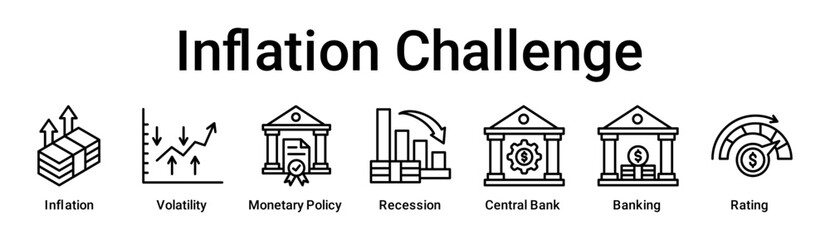 Inflation Challenge banner web icon vector illustration concept for business with icon of Inflation, Volatility, Monetary Policy, Recession, Central Bank, Banking.