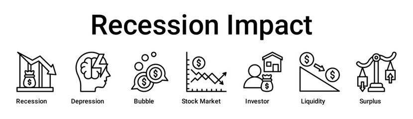 Recession Impact banner web icon vector illustration concept for business with icon of Recession, Depression, Bubble, Stock Market, Investor, Liquidity.