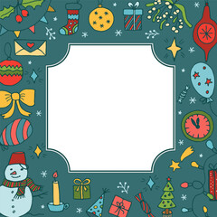Christmas illustration, vector background. Frame made of festive elements