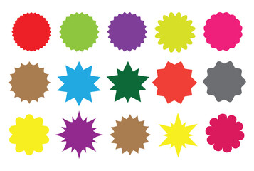 Colorful Starburst Badge Shapes Collection, Vector Set of Sale Labels, Discount Stickers, and Decorative Burst Icons
