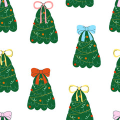 Seamless pattern with a Christmas tree on a white background. Vector illustration for printing. Cute baby background 