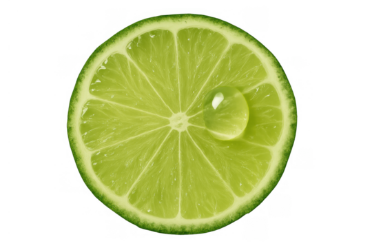 Refreshing lime fruit slice with juicy water drop illustrating freshness, nature, and healthy eating, transparent background