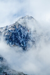 Lomnicky stit in High Tatras, Slovakia covered in fog