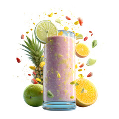 Colorful fruit smoothie isolated on transparent background, healthy and tasty