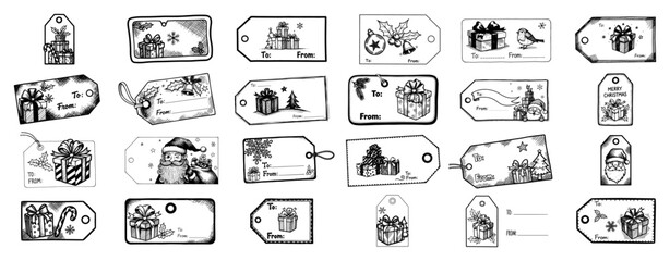 Vintage Christmas gift tags bundle – assorted hand‑drawn holiday label designs