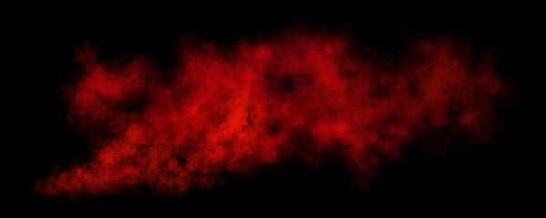 Intense red smoke cloud trail on transparent background with realistic puff explosion effect and chemical spray