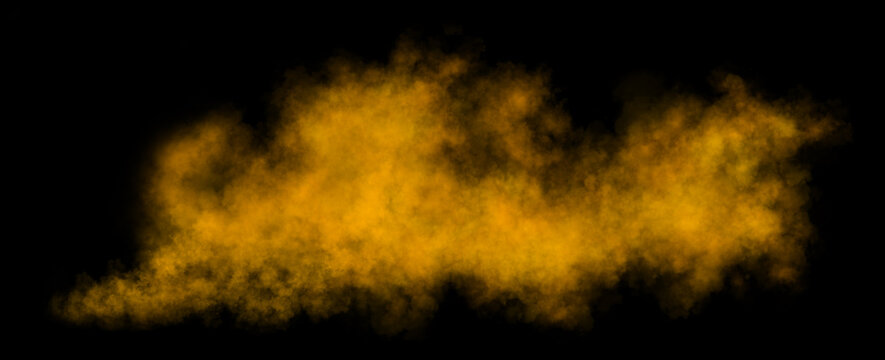 Bright orange smoke cloud trail on transparent background with realistic puff explosion effect and chemical spray