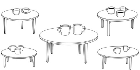 Quiet Luxury Round Coffee Table Simple Line Art Vector