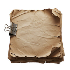 Antique paper stack secured with a binder clip, offering a rustic and vintage texture for creative projects
