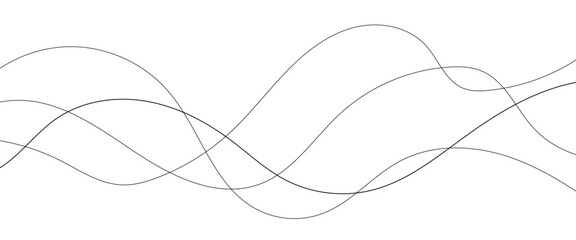 Curved black long lines seamless wave pattern. Thin line wavy abstract vector background. Wavy line horizontal divider wavy pattern. Curve line art striped. Abstract wave elements. Vector illustration