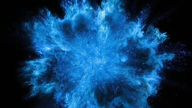 Beautiful blue explosion of light and energy in dark space