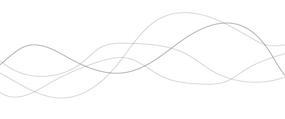 Curved black long lines seamless wave pattern. Thin line wavy abstract vector background. Wavy line horizontal divider wavy pattern. Curve line art striped. Abstract wave elements. Vector illustration