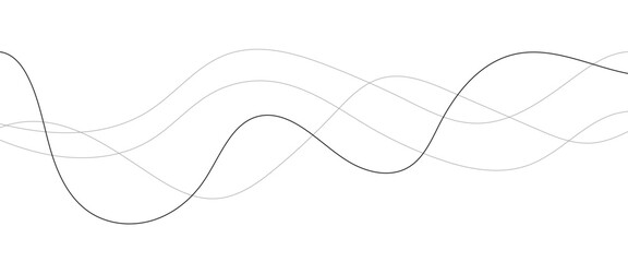 Curved black long lines seamless wave pattern. Thin line wavy abstract vector background. Wavy line horizontal divider wavy pattern. Curve line art striped. Abstract wave elements. Vector illustration