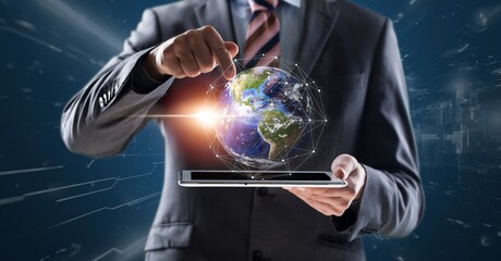 Businessman presenting modern futuristic business graph
