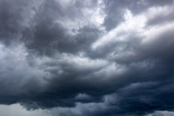 Dramatic dark stormy sky with rain clouds, natural background