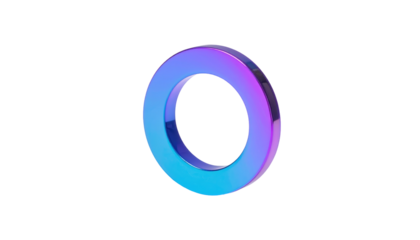 Gradient-colored, glossy ring with blue-purple hues, standing on black. Light reflects from the smooth surface