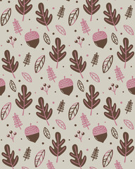 Seamless pattern, hand drawn outline pink Peony flowers on white background