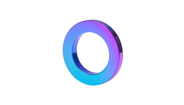 Gradient-colored, glossy ring with blue-purple hues, standing on black. Light reflects from the smooth surface