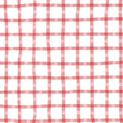 Red White Plaid Gingham Check Hand Drawn Background Pattern Overlay