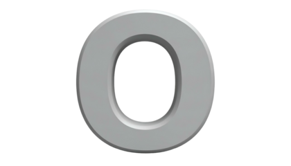 Three-dimensional letter "O" in light gray, set against a stark black backdrop. Shadowing adds depth