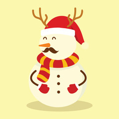 Whimsical Snowman Character Mustache Antlers Santa Hat Winter Holiday Vector Art