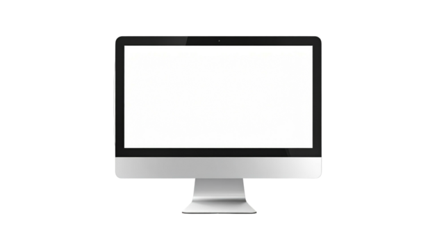 Monitor with a blank screen sits against a black backdrop, display centered, highlighting modern computer tech