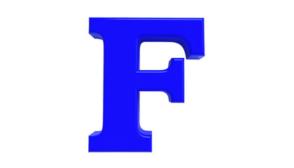 Isolated vibrant blue letter 'F' on black, 3D rendering with slight bevel, clean, simple, and bold design against dark backdrop
