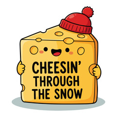 Cheesin’ Through the Snow – Cute Cheese Wedge in Wool Hat Holiday Cartoon