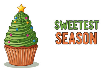 Sweetest Season – Christmas Cupcake Frosted like Tree with Star and Sprinkles