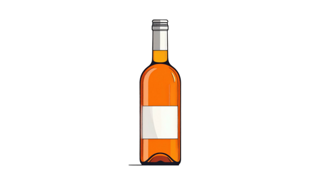 Orange wine bottle with blank label, sleek minimalist style on a plain black background
