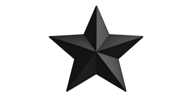 Central, solid black star, angled left, with subtle gradients and highlights, against a pitch-black background - Powered by Adobe
