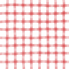 Red White Plaid Gingham Check Hand Drawn Background Pattern Overlay