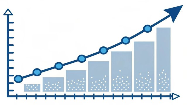 illustration of an ascending growth chart with bar graph elements and a linear trend line showing positive continuous progress.