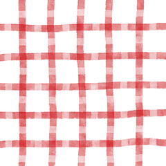 Red White Plaid Gingham Check Hand Drawn Background Pattern Overlay