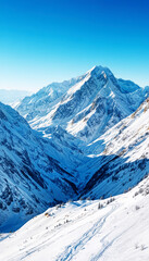 Majestic snowy mountain landscape under clear blue sky