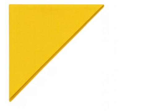 Yellow folded paper napkin forming a triangle in the corner, representing design element and frame, transparent background