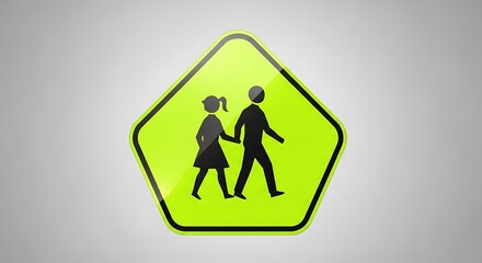 Bright Yellow School Crossing Sign with Child and Adult Figures