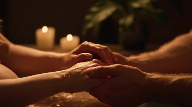 Golden Hour Home Birth in Birthing Pool with Warm Candlelight, Plants, and Supportive Hands