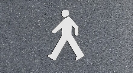A solitary white paper figure of a person in mid-stride on a textured grey background, symbolizing movement and journey