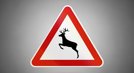 Triangular road warning sign with a red border and white background, featuring a black deer silhouette, indicating wild animal crossings